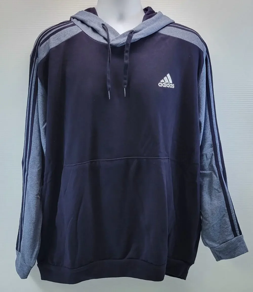 A) Adidas Essentials Men Pullover Blue Terry Hoodie Sweatshirt 2XL